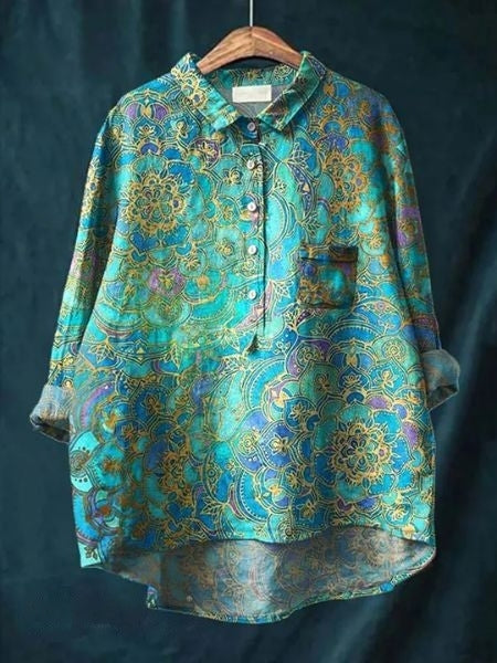 Hazel | Printed Button Up Boho Blouse