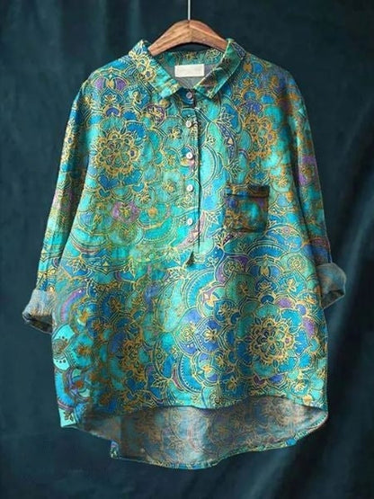 Hazel | Printed Button Up Boho Blouse