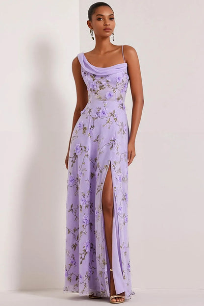 Lila | Floral Corset Cowl Neck Maxi Bridesmaid Dress