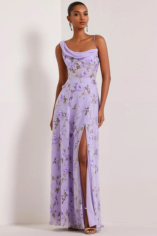 Lila | Floral Corset Cowl Neck Maxi Bridesmaid Dress
