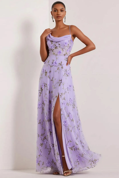 Lila | Floral Corset Cowl Neck Maxi Bridesmaid Dress