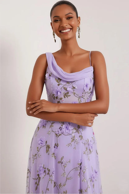 Lila | Floral Corset Cowl Neck Maxi Bridesmaid Dress