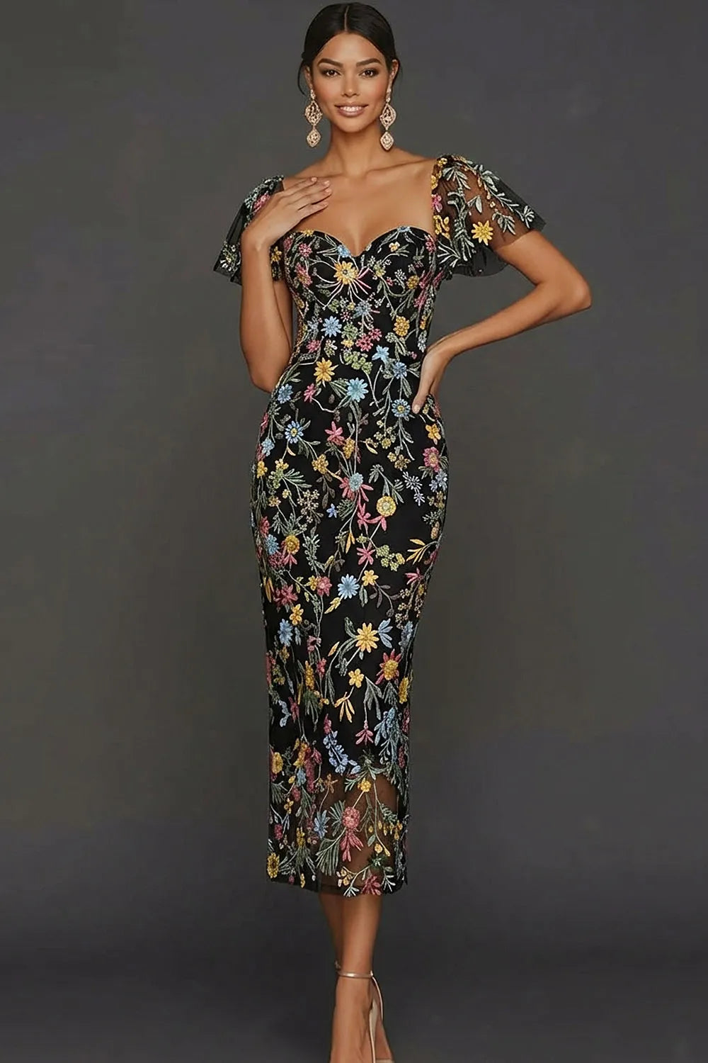 Faye | Floral Embroidered Summer Wedding Guest Midi Dress