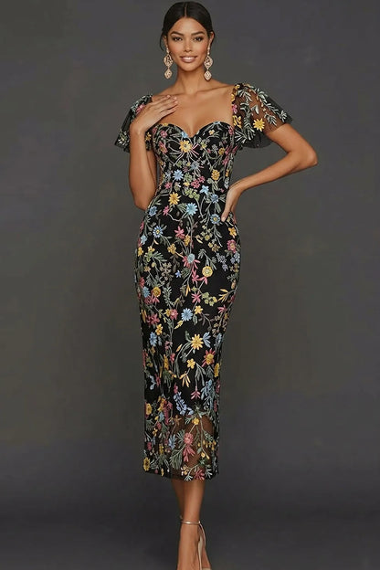 Faye | Floral Embroidered Summer Wedding Guest Midi Dress