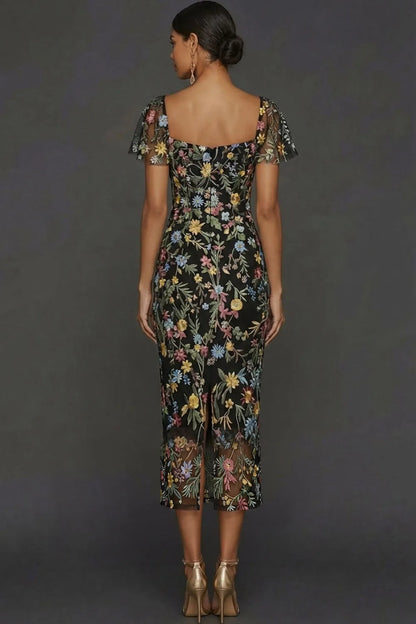 Faye | Floral Embroidered Summer Wedding Guest Midi Dress