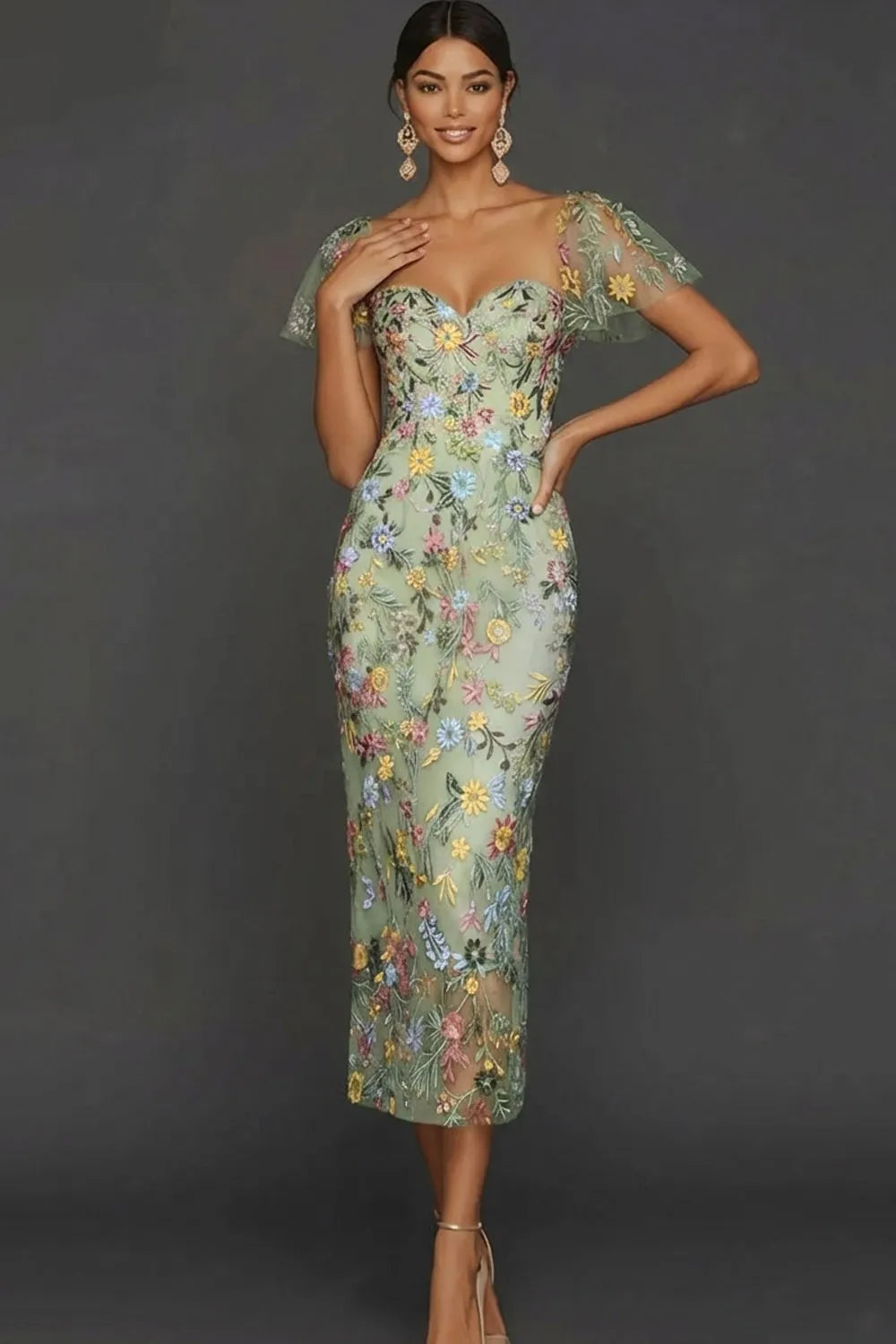 Faye | Floral Embroidered Summer Wedding Guest Midi Dress