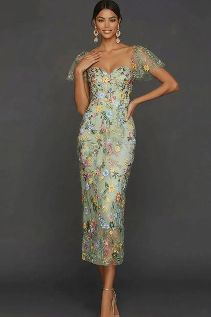 Faye | Floral Embroidered Summer Wedding Guest Midi Dress