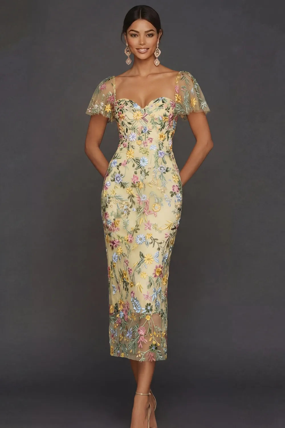 Faye | Floral Embroidered Summer Wedding Guest Midi Dress