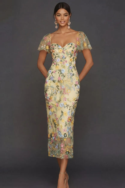 Faye | Floral Embroidered Summer Wedding Guest Midi Dress