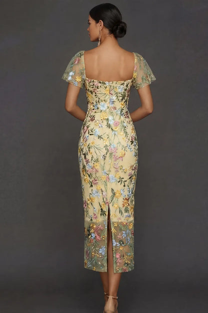 Faye | Floral Embroidered Summer Wedding Guest Midi Dress