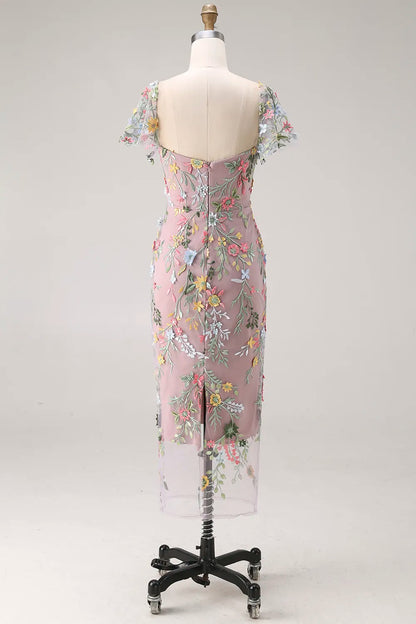Faye | Floral Embroidered Summer Wedding Guest Midi Dress