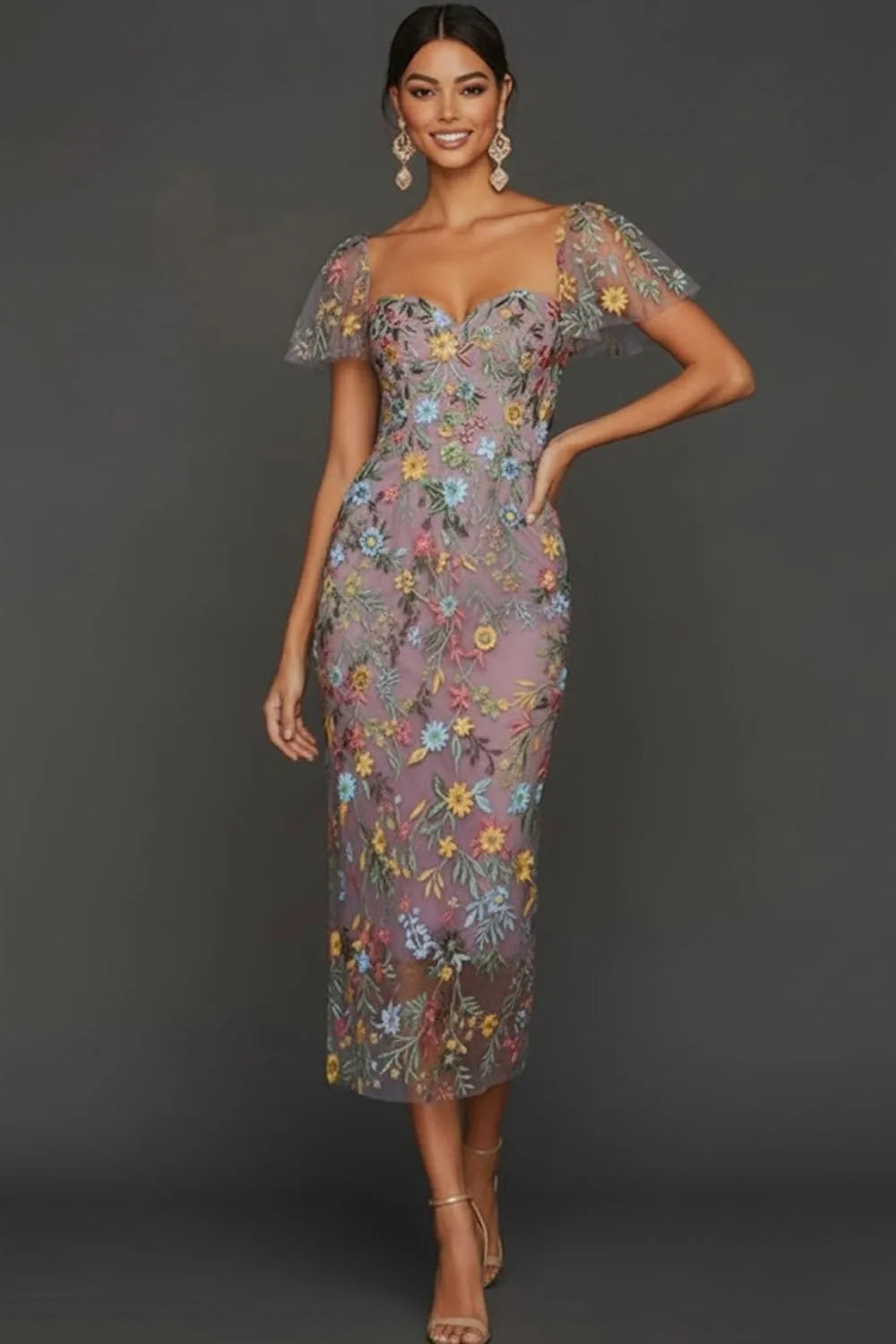 Faye | Floral Embroidered Summer Wedding Guest Midi Dress