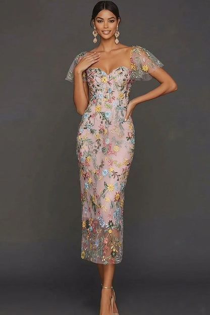 Faye | Floral Embroidered Summer Wedding Guest Midi Dress