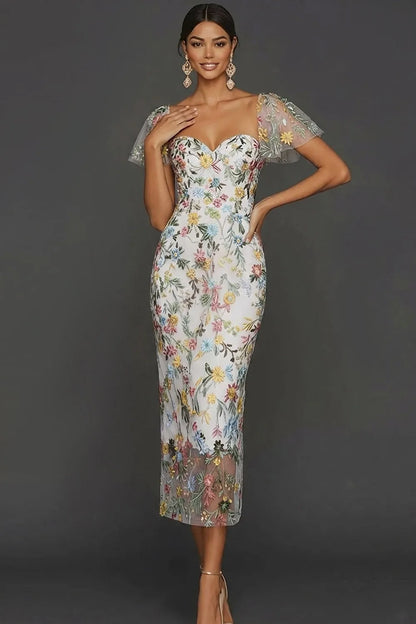 Faye | Floral Embroidered Summer Wedding Guest Midi Dress