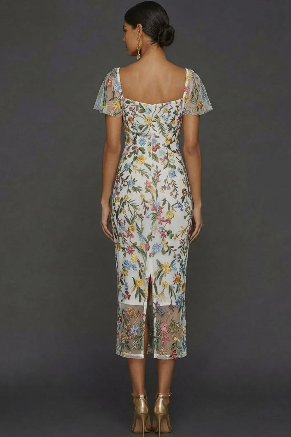 Faye | Floral Embroidered Summer Wedding Guest Midi Dress