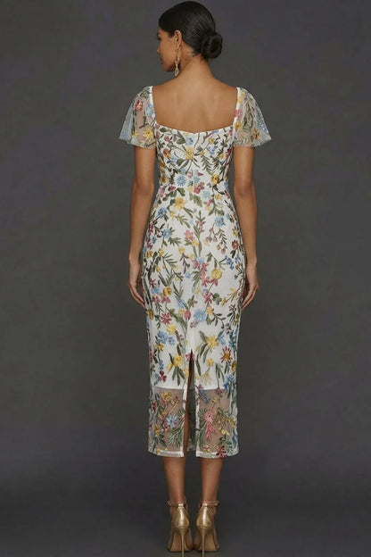 Faye | Floral Embroidered Summer Wedding Guest Midi Dress