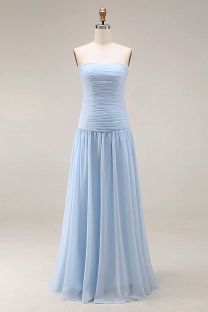 Gwen | Ruched Strapless Drop Waist Maxi Bridesmaid Dress