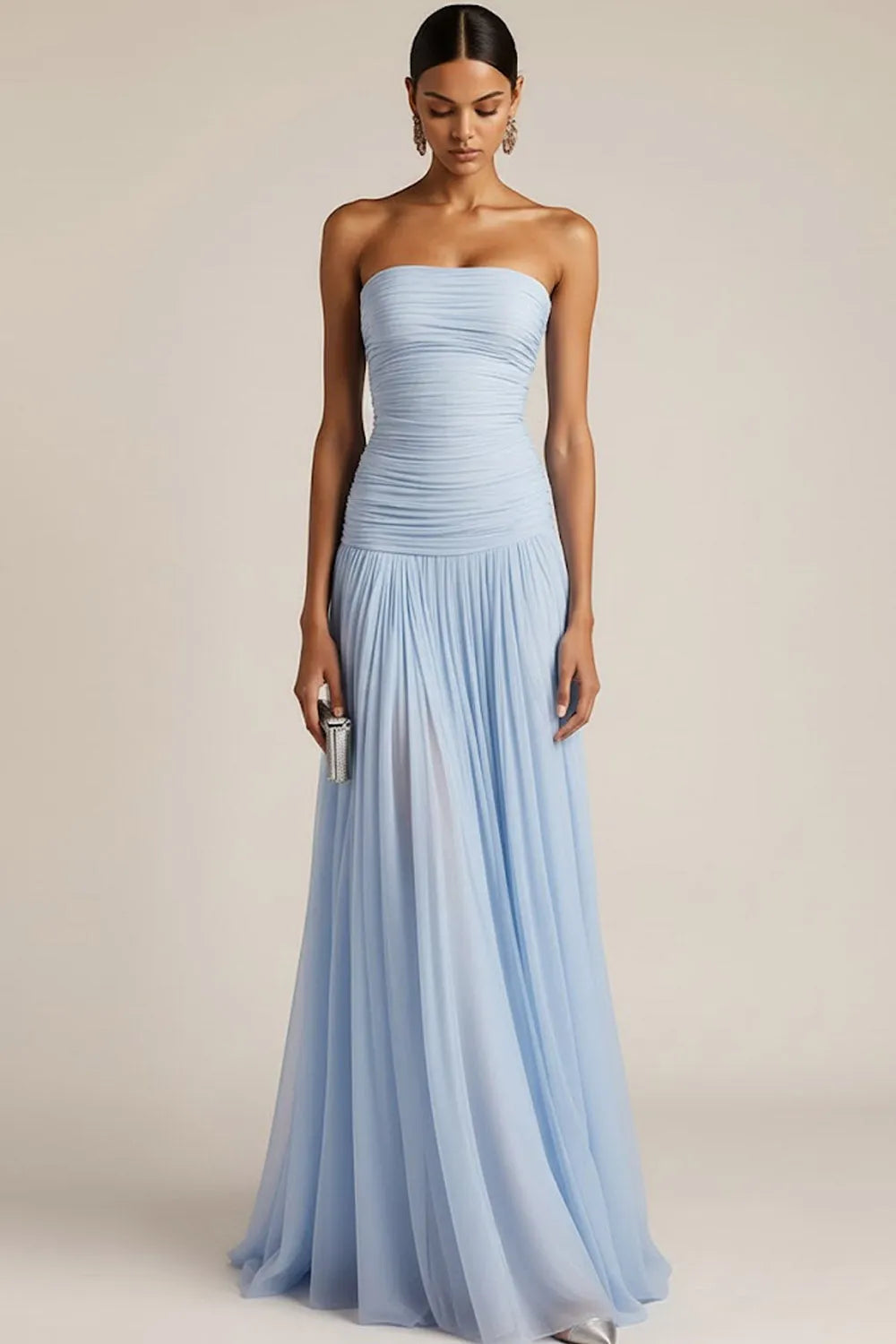 Gwen | Ruched Strapless Drop Waist Maxi Bridesmaid Dress