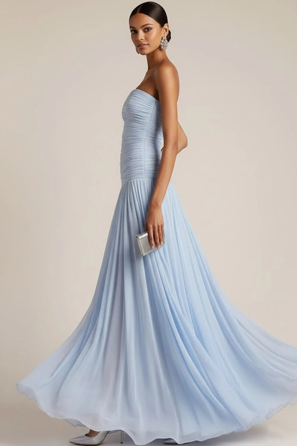 Gwen | Ruched Strapless Drop Waist Maxi Bridesmaid Dress