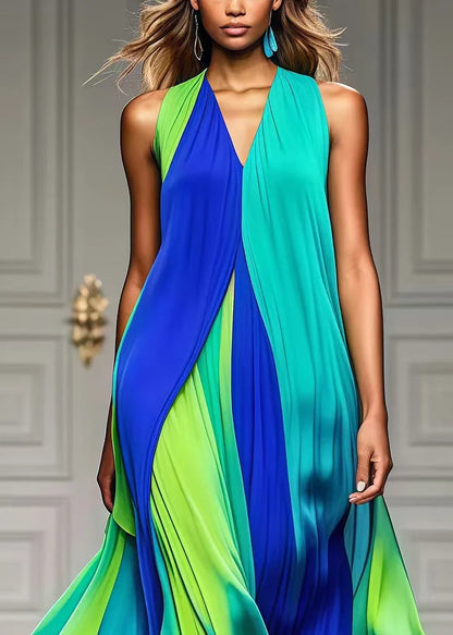 Mara | Colorful Pleated Halter Chiffon Maxi Beach Dress