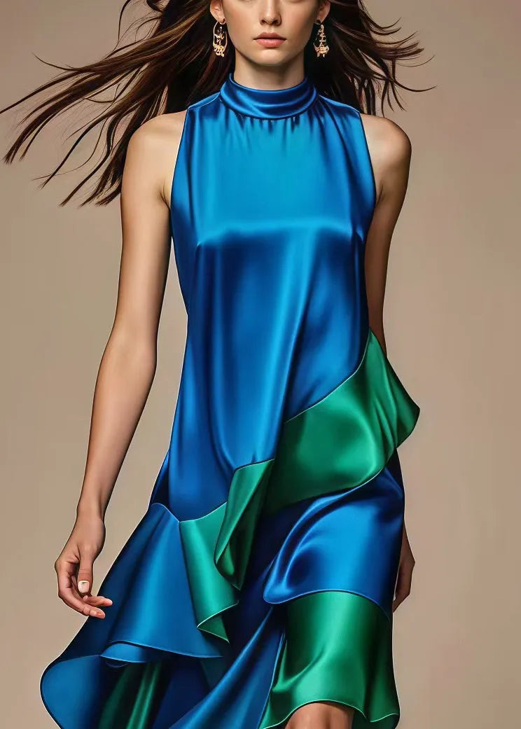Sophia | Satin Halter Ruffle Wedding Guest Maxi Dress