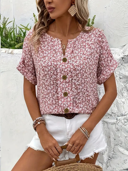 Deila | Chic Floral Button Down Boho Blouse