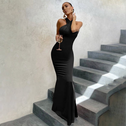 Nadia | Cross Halter Mermaid Bodycon Maxi Dress