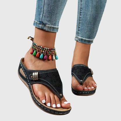 Lila | Cutout Upper Wedge Comfort Thong Sandals