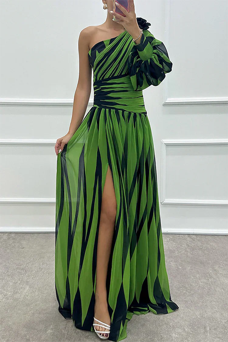 Iris | Striped One Shoulder Slit Formal Maxi Dress