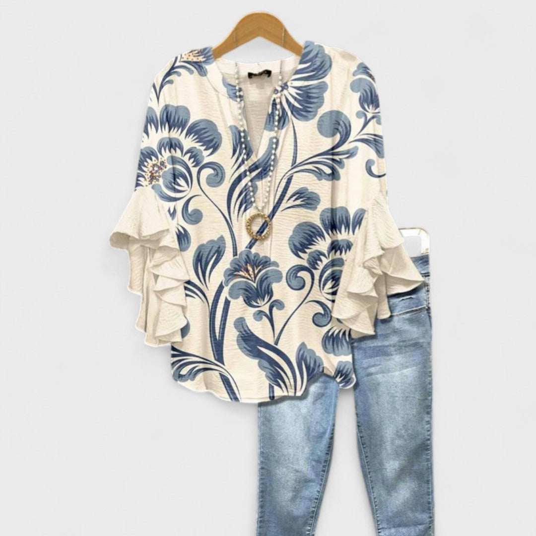 Loretta | Floral Ruffle Sleeve Day Blouse