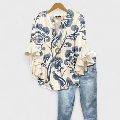 Loretta | Floral Ruffle Sleeve Day Blouse