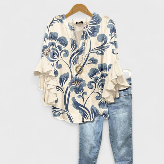 Loretta | Floral Ruffle Sleeve Day Blouse