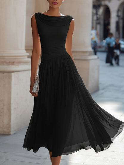 Fiona | Draped Neck Chiffon Formal Midi Dress