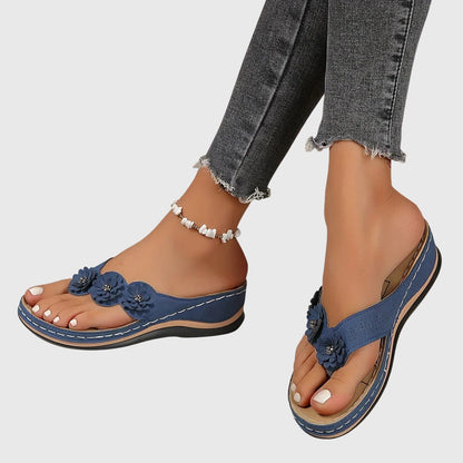 Flo | Flower Wedge Flip Flop Comfort Sandals