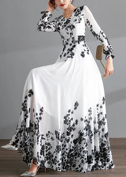 Belle | Black Floral Chiffon Maxi Summer Wedding Guest Dress