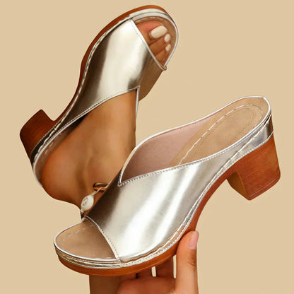 Lily | Open Toe Mule Platform Block Heeled Sandals