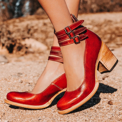 Lena | Comfortable Triple Buckle Block Heeled Sandals