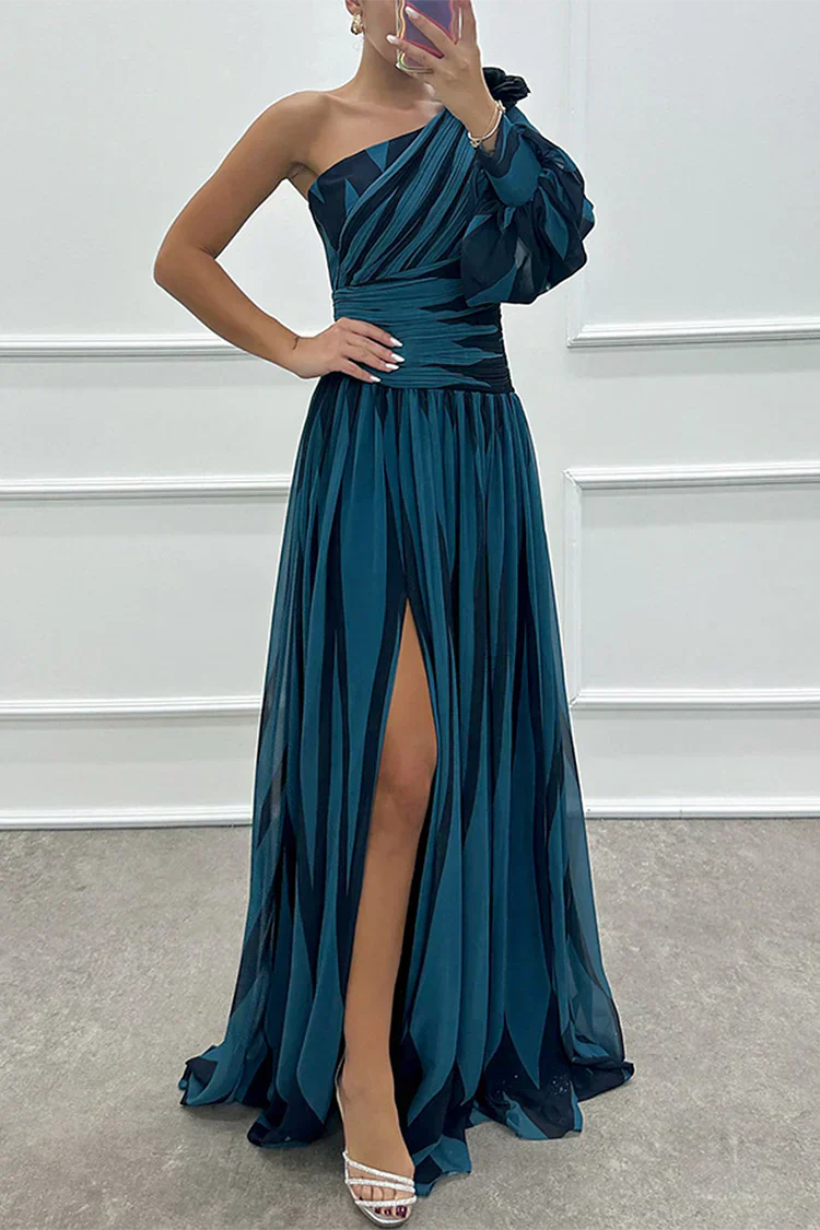 Iris | Striped One Shoulder Slit Formal Maxi Dress