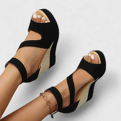 Selah | Black Strap Woven Wedge Platform Sandals