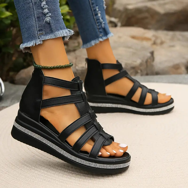 Gina | Rhinestone Comfort Platform Sandals