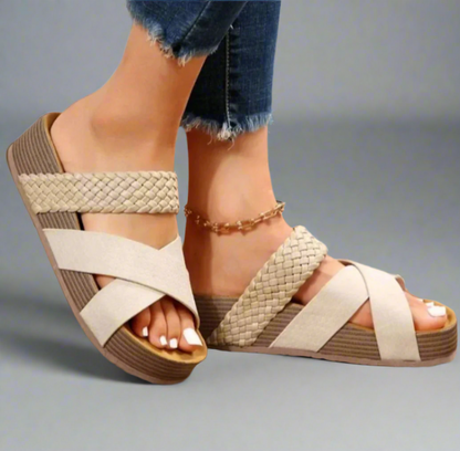 Amber | Woven Strap Platform Slide Sandals