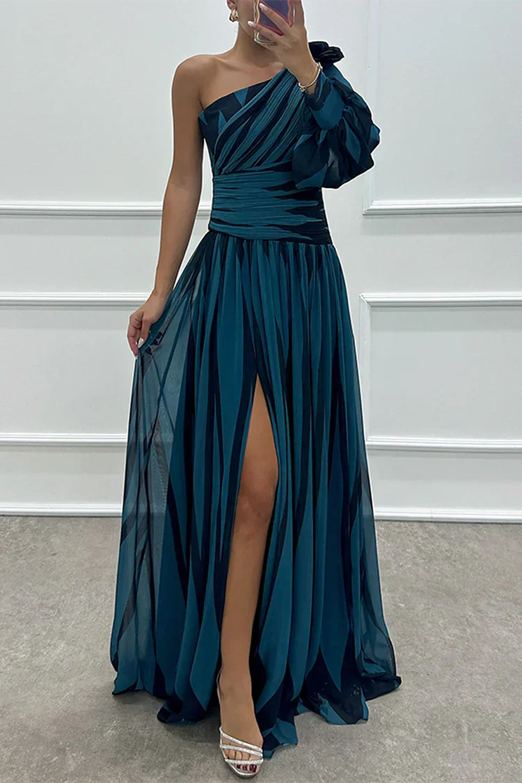 Iris | Striped One Shoulder Slit Formal Maxi Dress