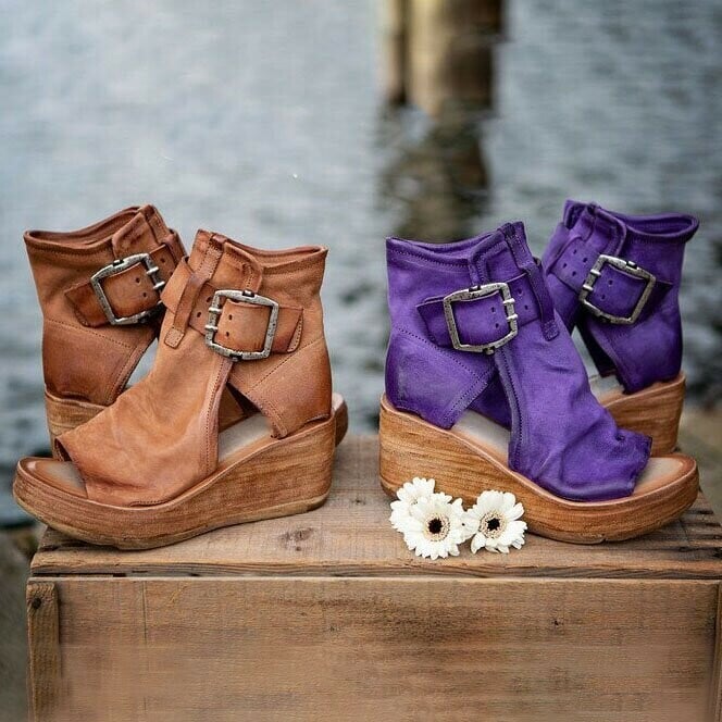 Romy | Double Buckle Platform Wedge Sandals