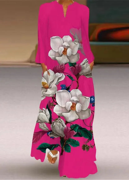 Shanelle| Floral Print V Neck Pocket Maxi Beach Dress