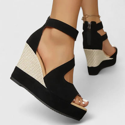 Selah | Black Strap Woven Wedge Platform Sandals