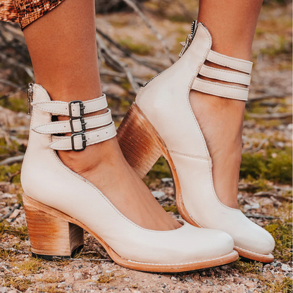 Lena | Comfortable Triple Buckle Block Heeled Sandals
