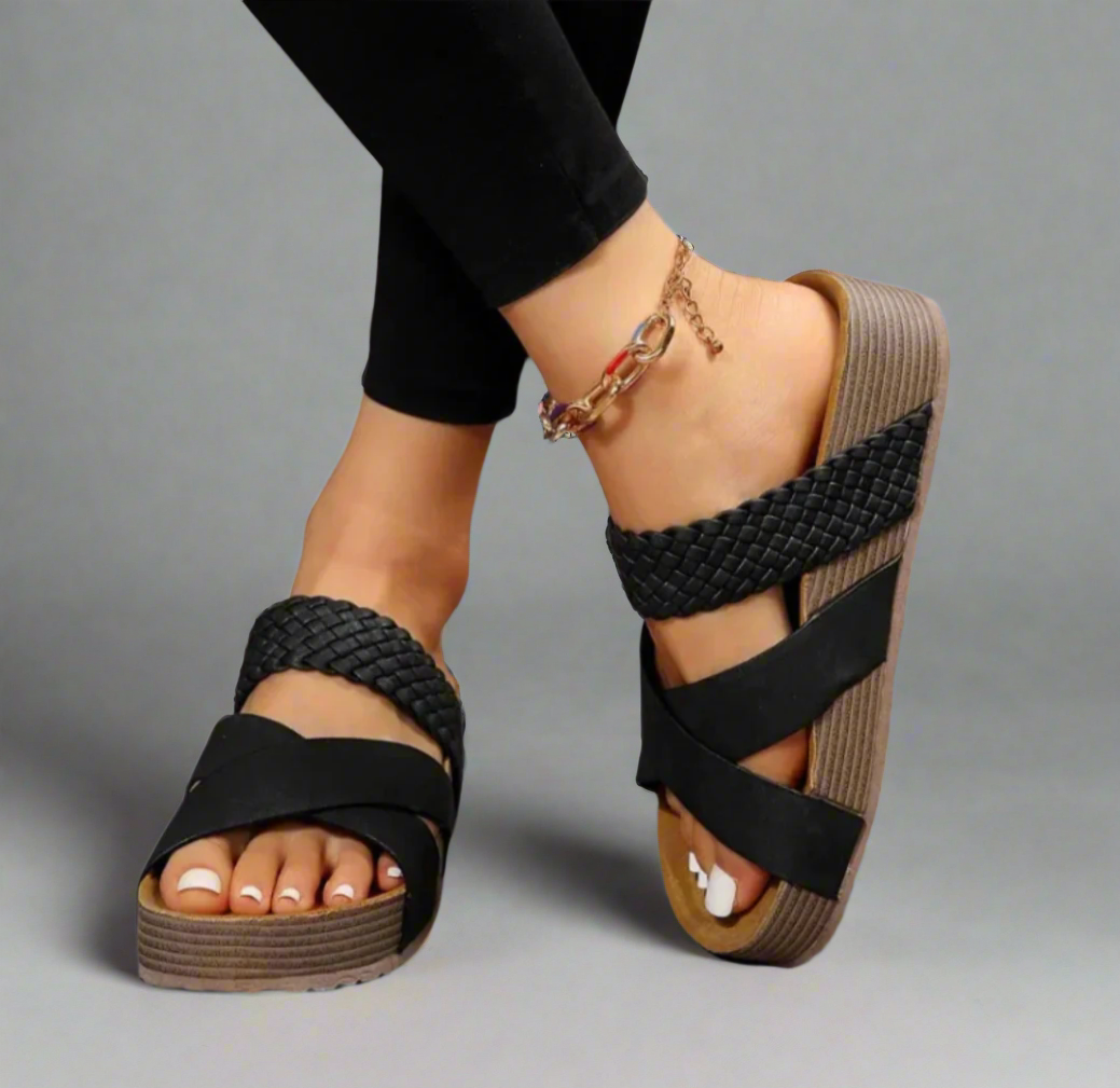 Amber | Woven Strap Platform Slide Sandals