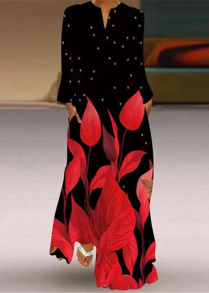 Shanelle| Floral Print V Neck Pocket Maxi Beach Dress