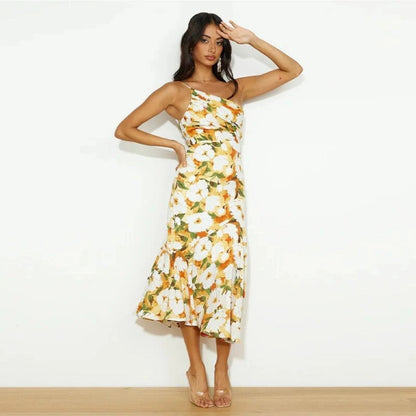 Noelle | One Shoulder Floral Summer Wedding Guest Midi Dress