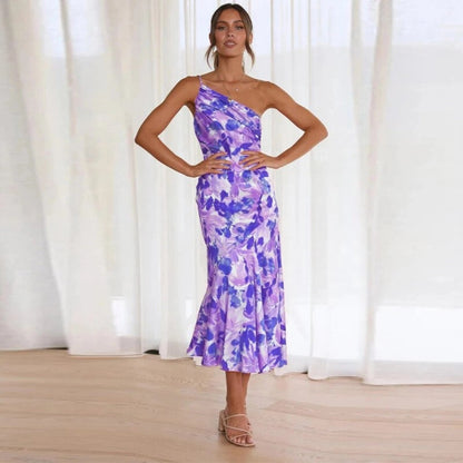 Noelle | One Shoulder Floral Summer Wedding Guest Midi Dress